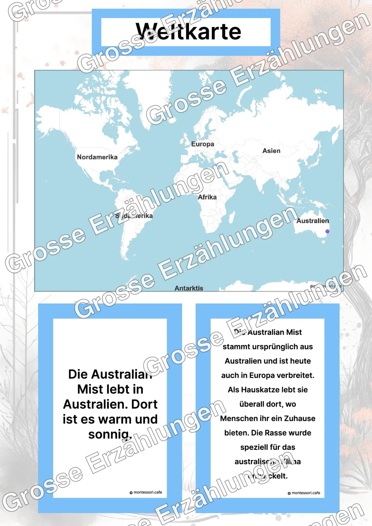 Die Australian Mist - Ganzheitliche Lernkarten - Inhaltsbeispiel Seite 2 mit Montessori Lehrmaterial