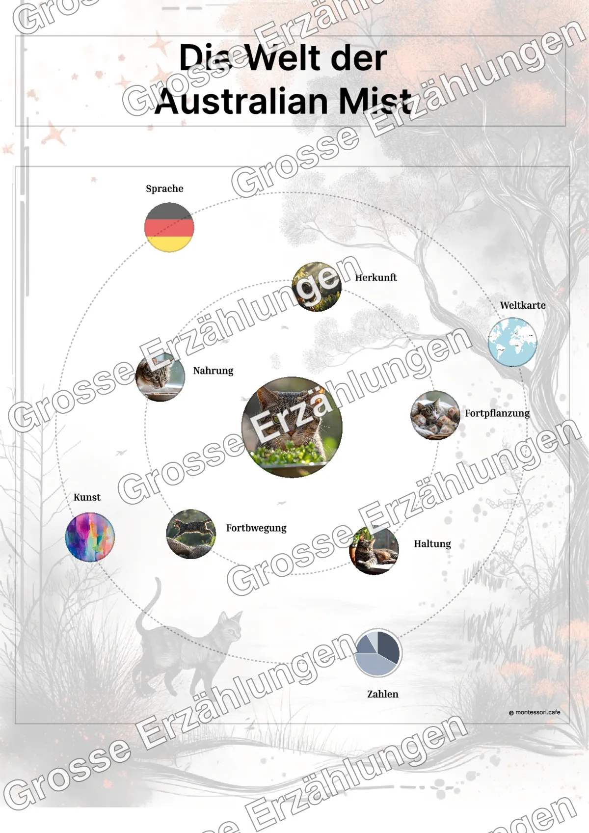 Die Australian Mist - Ganzheitliche Lernkarten - Beispielseite 3 von 5 mit Kommen des Lebens Inhalten