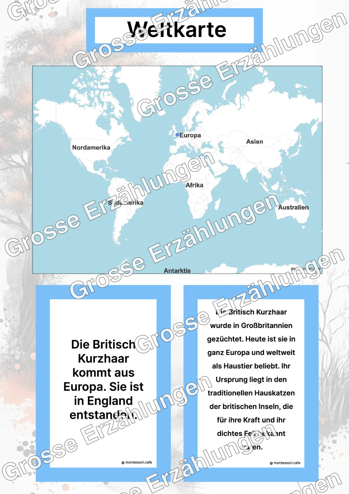 Die Britisch Kurzhaar - Ganzheitliche Lernkarten - Inhaltsbeispiel Seite 2 mit Montessori Lehrmaterial