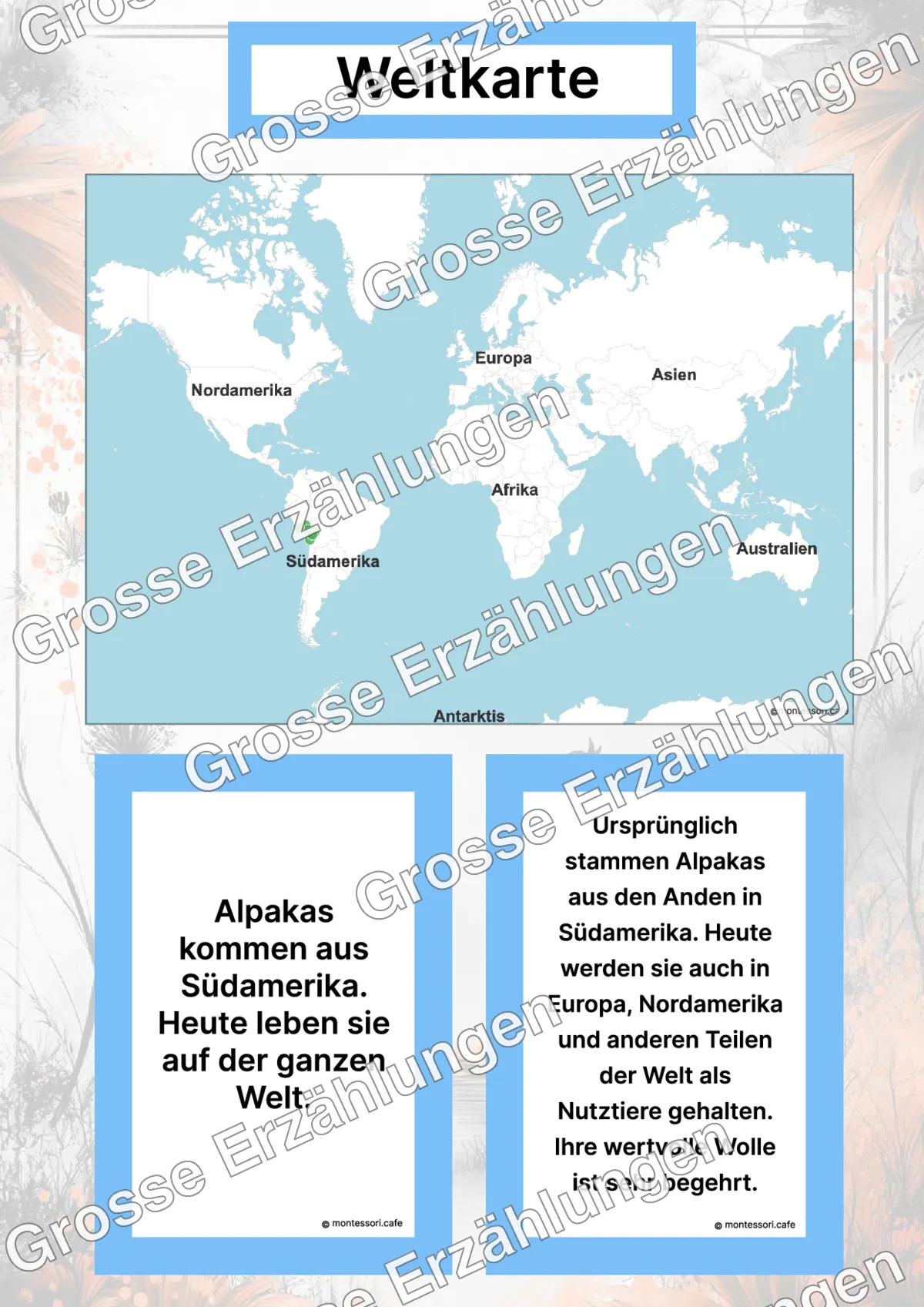 Das Alpaka - Lernkarten - Inhaltsbeispiel Seite 2 mit Montessori Lehrmaterial