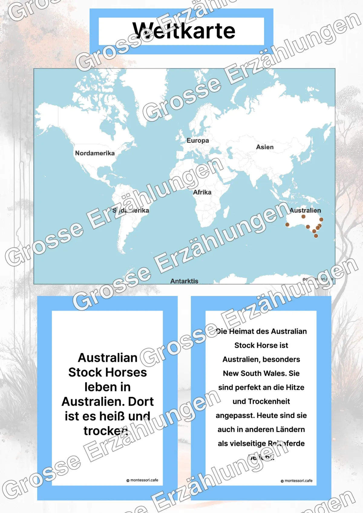 Das Australian Stock Horse - Ganzheitliche Lernkarten - Inhaltsbeispiel Seite 2 mit Montessori Lehrmaterial