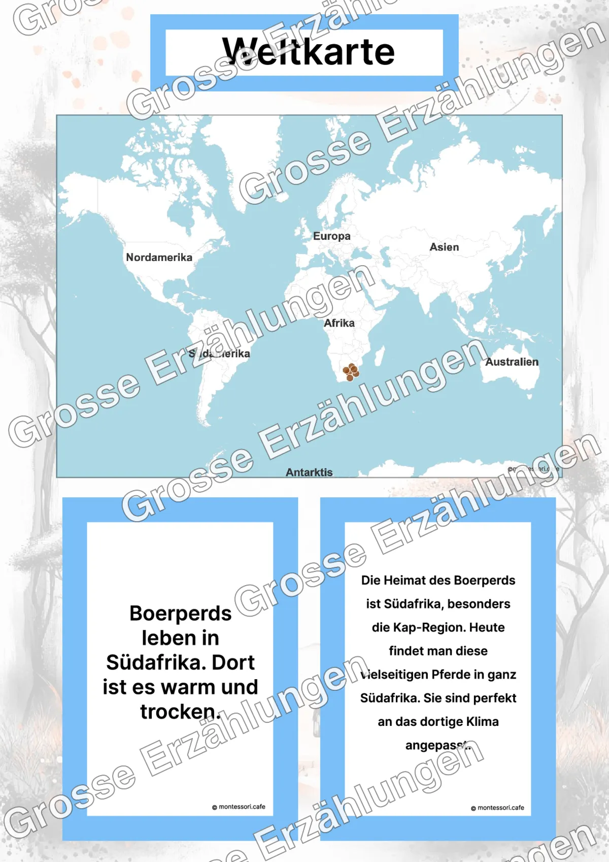 Das Boerperd - Lernkarten - Inhaltsbeispiel Seite 2 mit Montessori Lehrmaterial