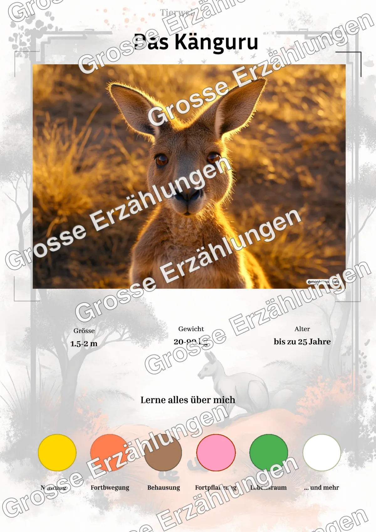 Das Känguru - Lernkarten - Titelseite und Übersicht des Kommen des Lebens Lernmaterials