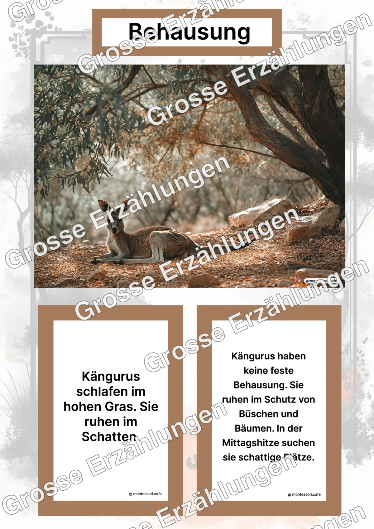 Das Känguru - Lernkarten - Beispielseite 3 von 5 mit Kommen des Lebens Inhalten