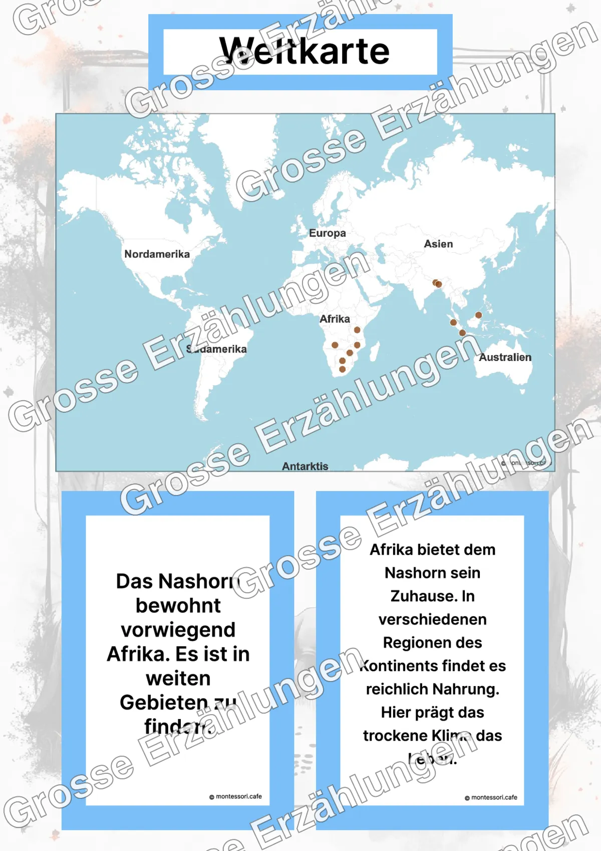 Das Nashorn - Lernkarten - Inhaltsbeispiel Seite 2 mit Montessori Lehrmaterial