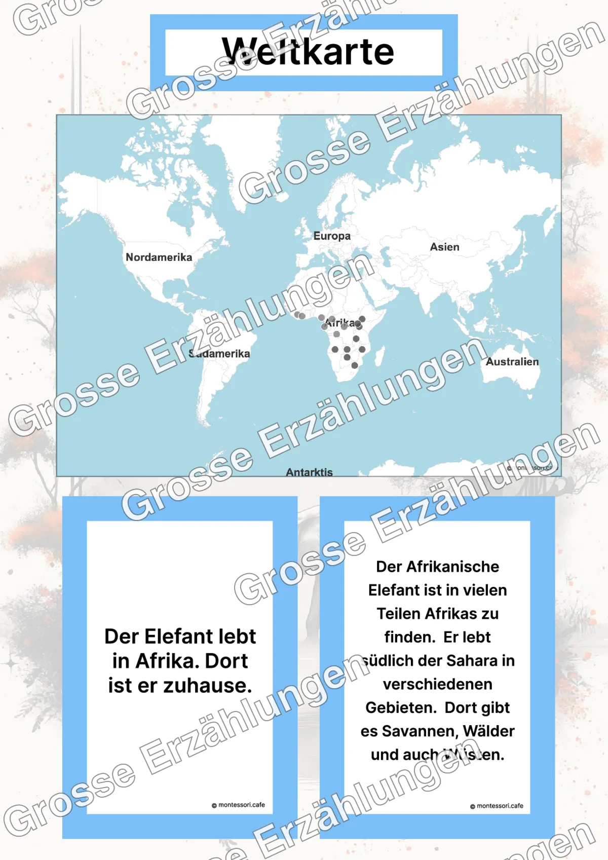 Der Afrikanische Elefant - Lernkarten - Inhaltsbeispiel Seite 2 mit Montessori Lehrmaterial