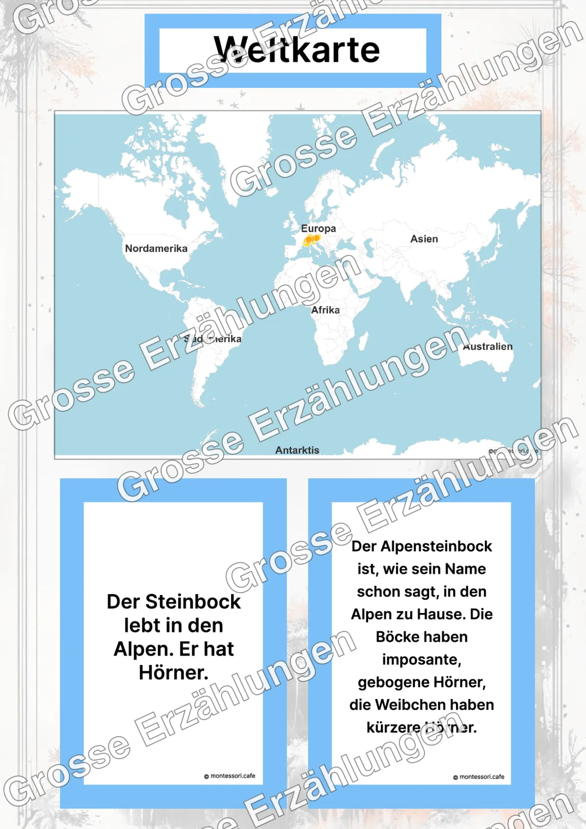 Der Alpensteinbock - Lernkarten - Inhaltsbeispiel Seite 2 mit Montessori Lehrmaterial