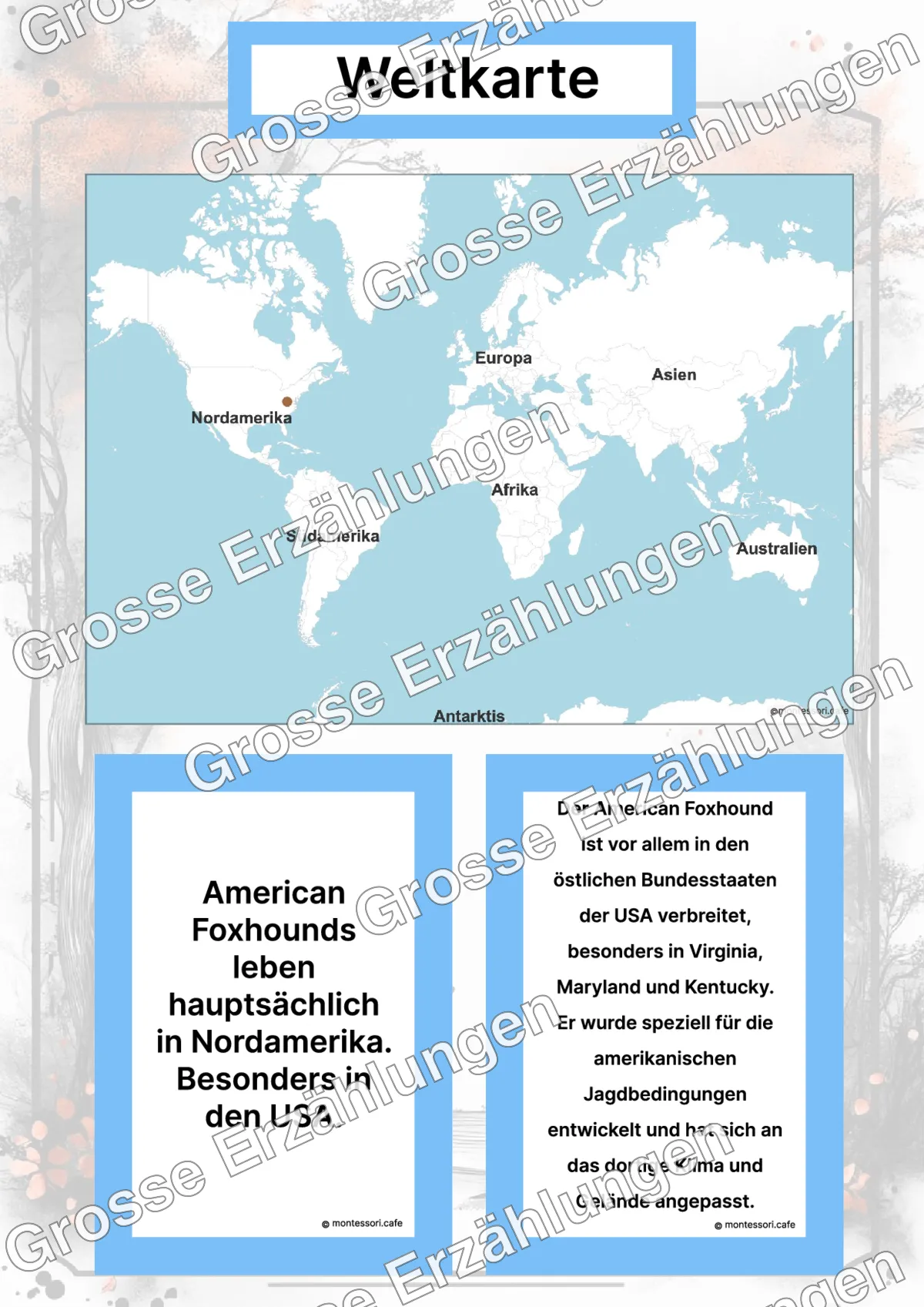 Der American Foxhound - Lernkarten - Inhaltsbeispiel Seite 2 mit Montessori Lehrmaterial
