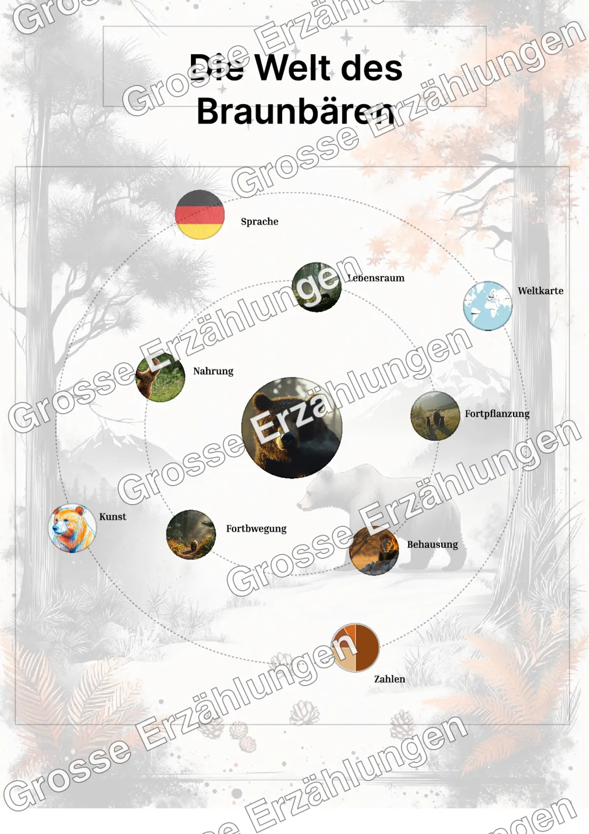 Der Braunbär - Lernkarten - Beispielseite 3 von 5 mit Kommen des Lebens Inhalten