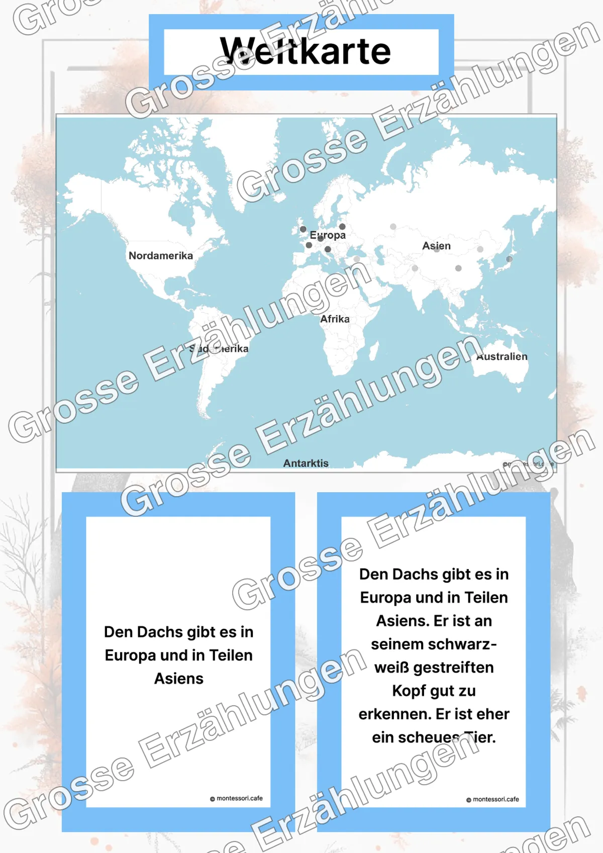 Der Dachs - Lernkarten - Inhaltsbeispiel Seite 2 mit Montessori Lehrmaterial