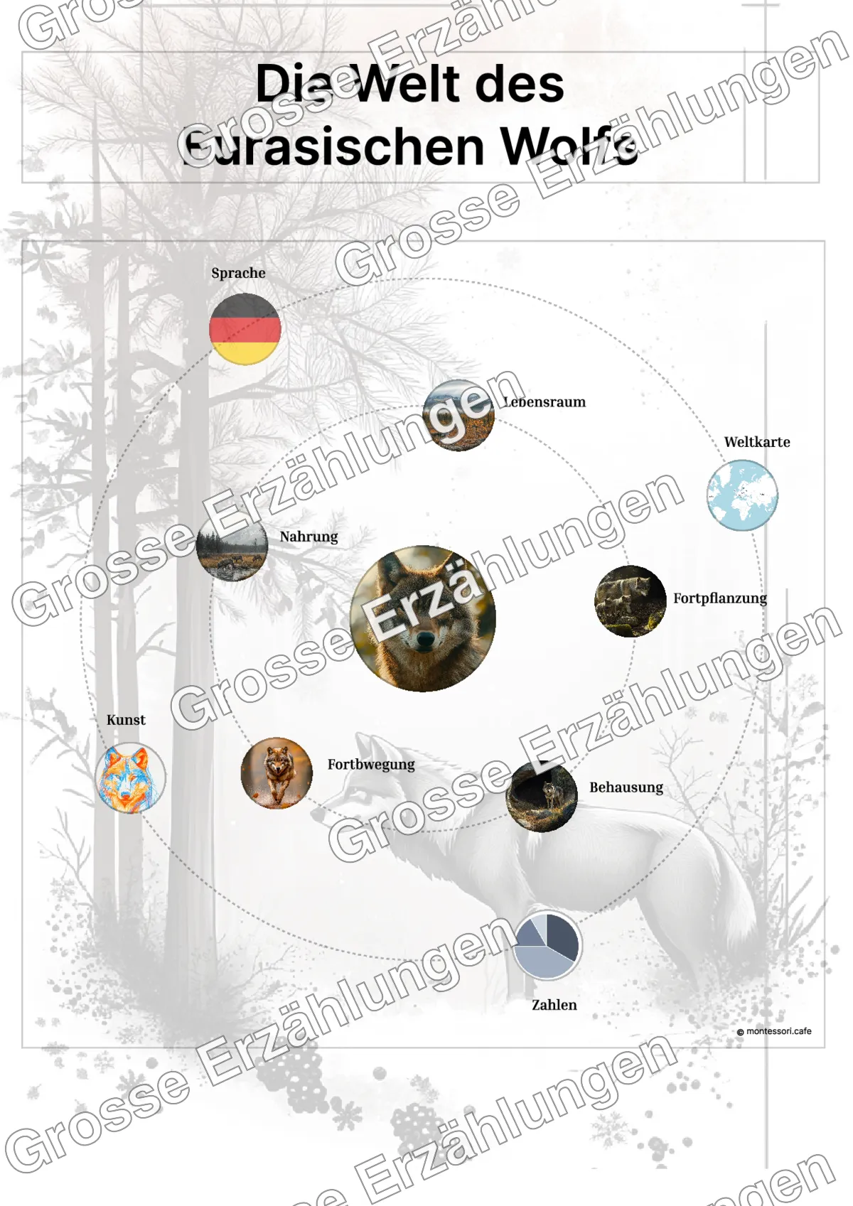 Der Eurasische Wolf - Lernkarten - Beispielseite 3 von 5 mit Kommen des Lebens Inhalten