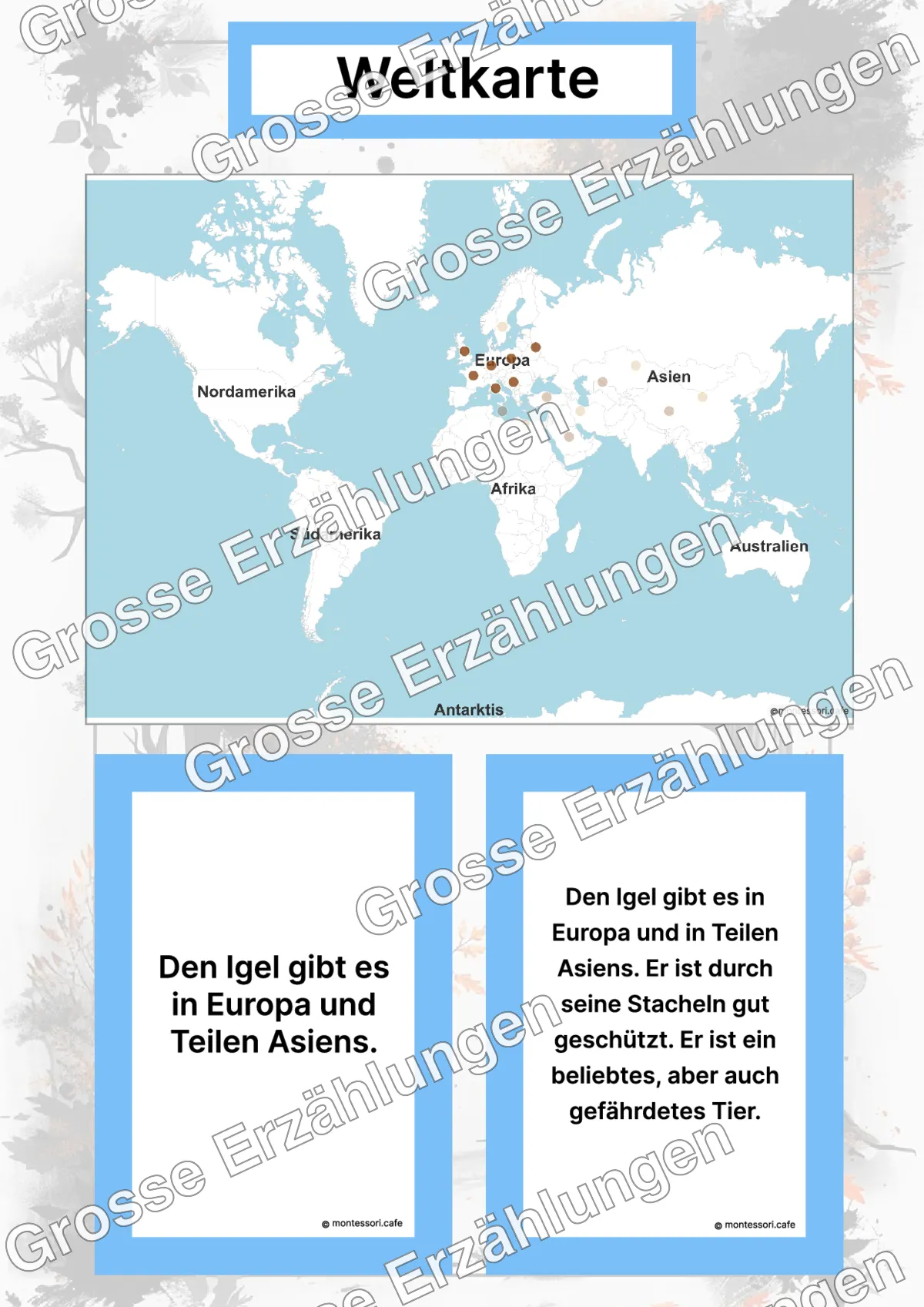 Der Igel - Lernkarten - Inhaltsbeispiel Seite 2 mit Montessori Lehrmaterial