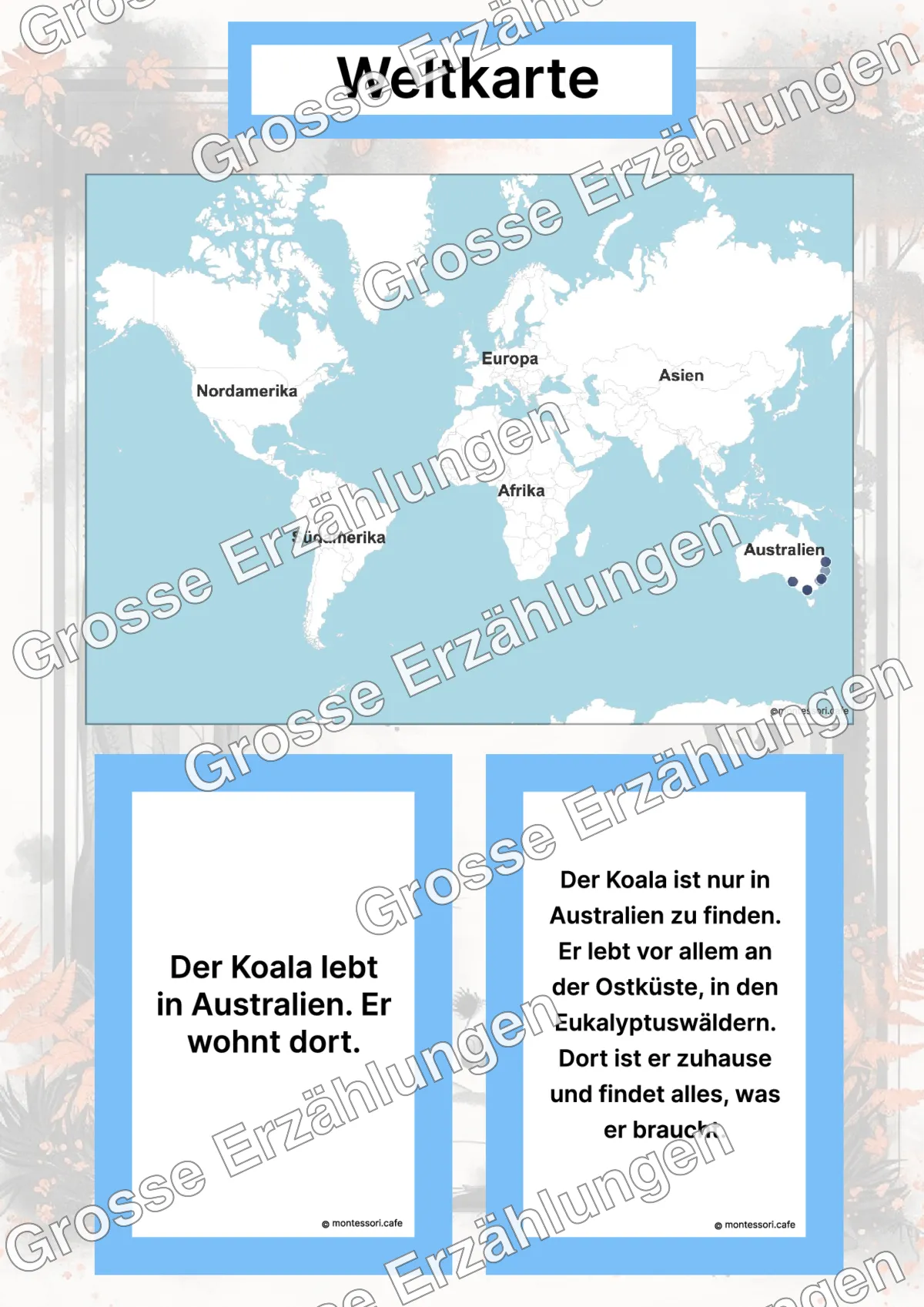 Der Koala - Lernkarten - Inhaltsbeispiel Seite 2 mit Montessori Lehrmaterial