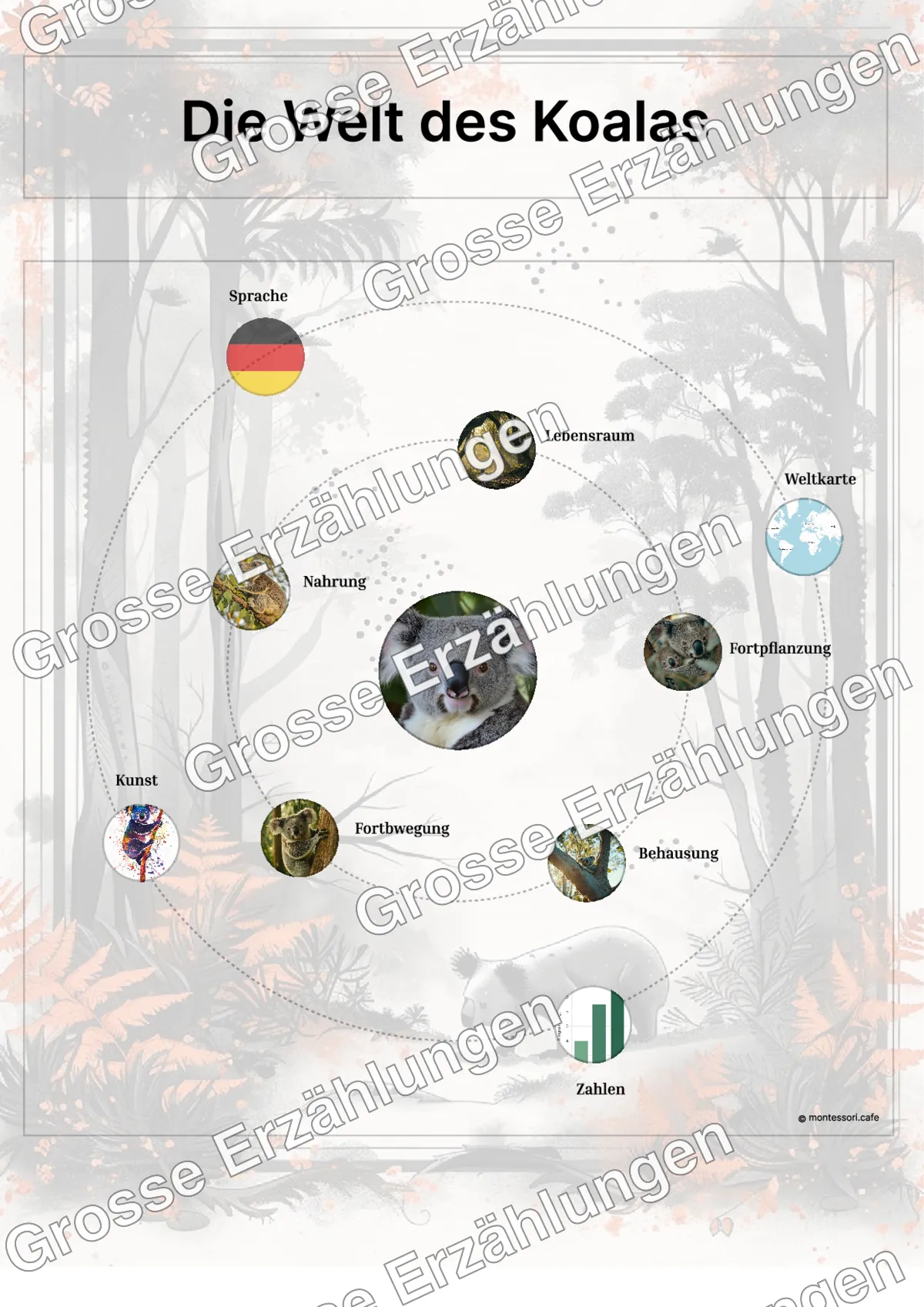 Der Koala - Lernkarten - Beispielseite 3 von 5 mit Kommen des Lebens Inhalten