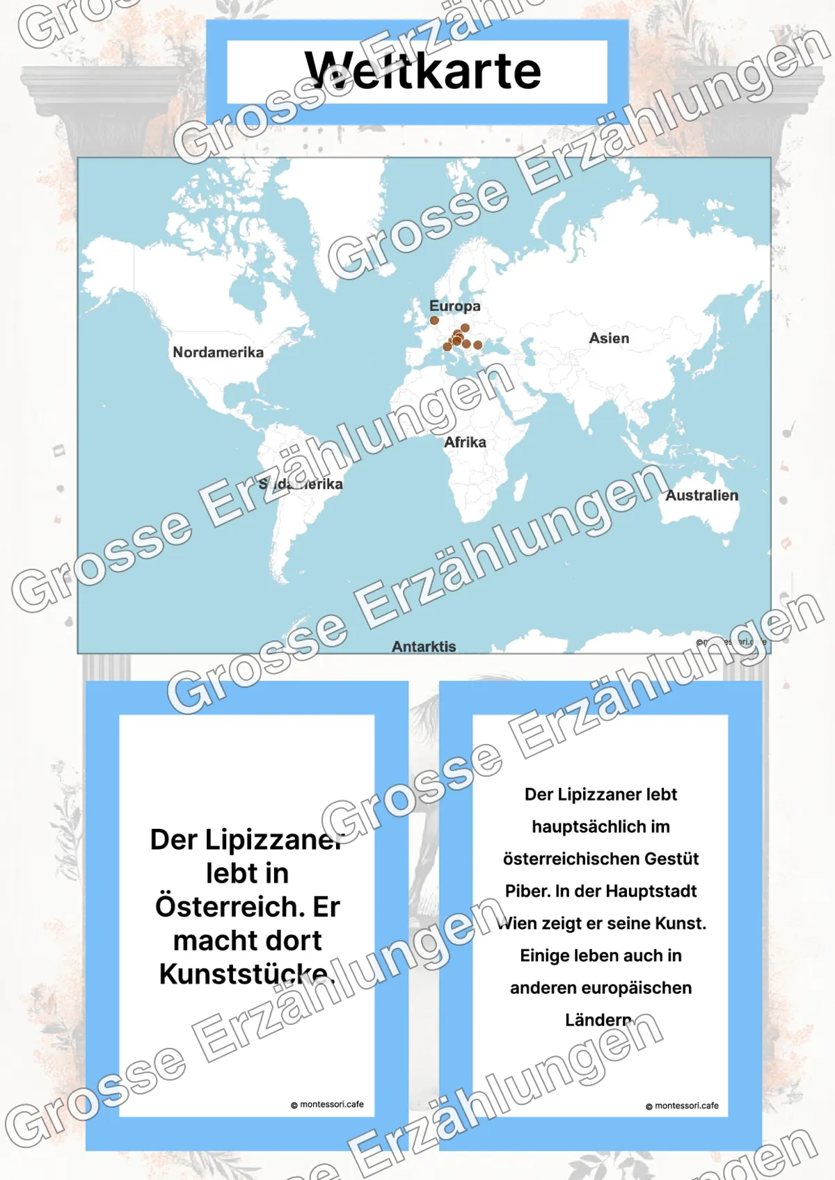 Der Lipizzaner - Lernkarten - Inhaltsbeispiel Seite 2 mit Montessori Lehrmaterial