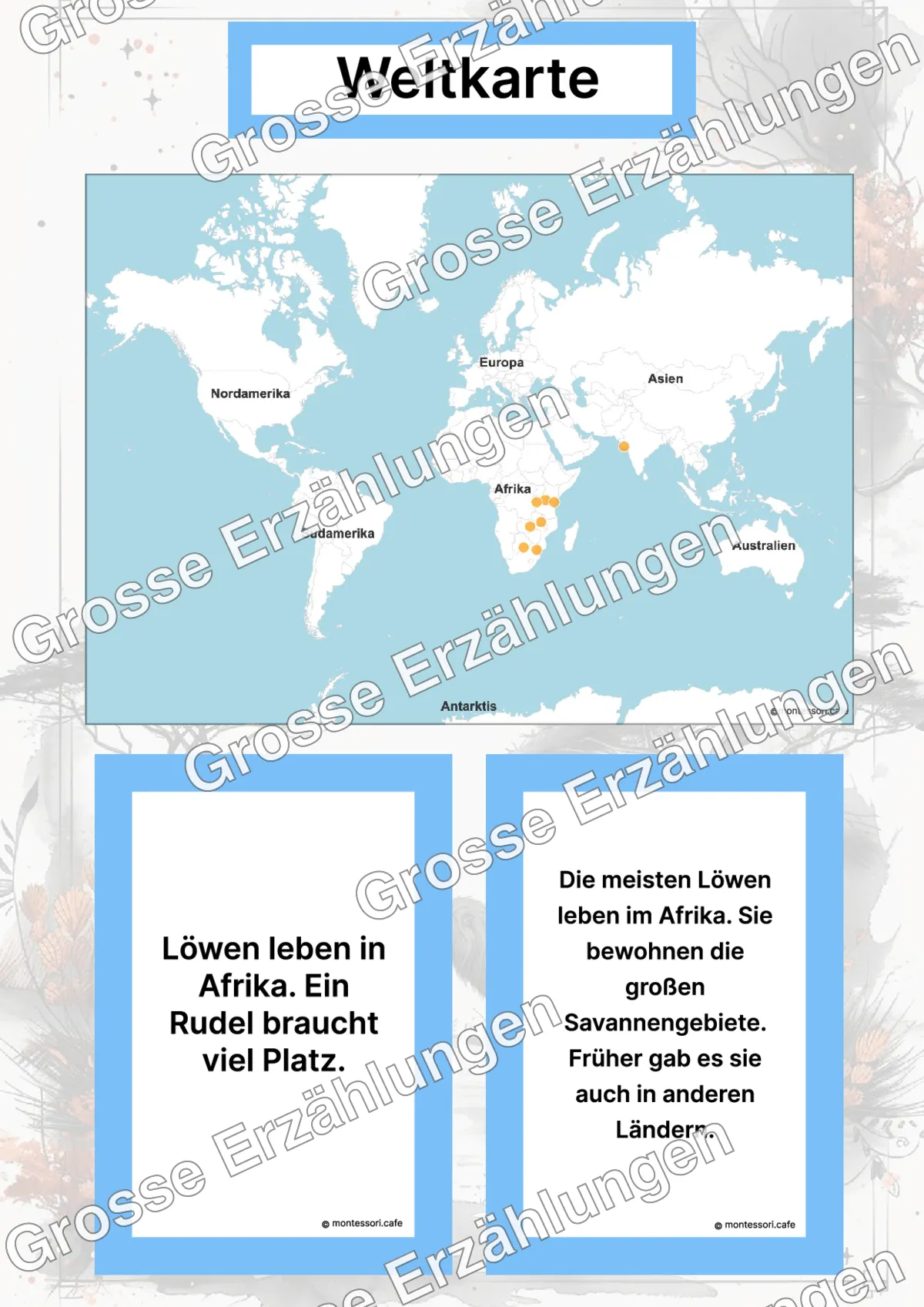 Der Löwe - Lernkarten - Inhaltsbeispiel Seite 2 mit Montessori Lehrmaterial