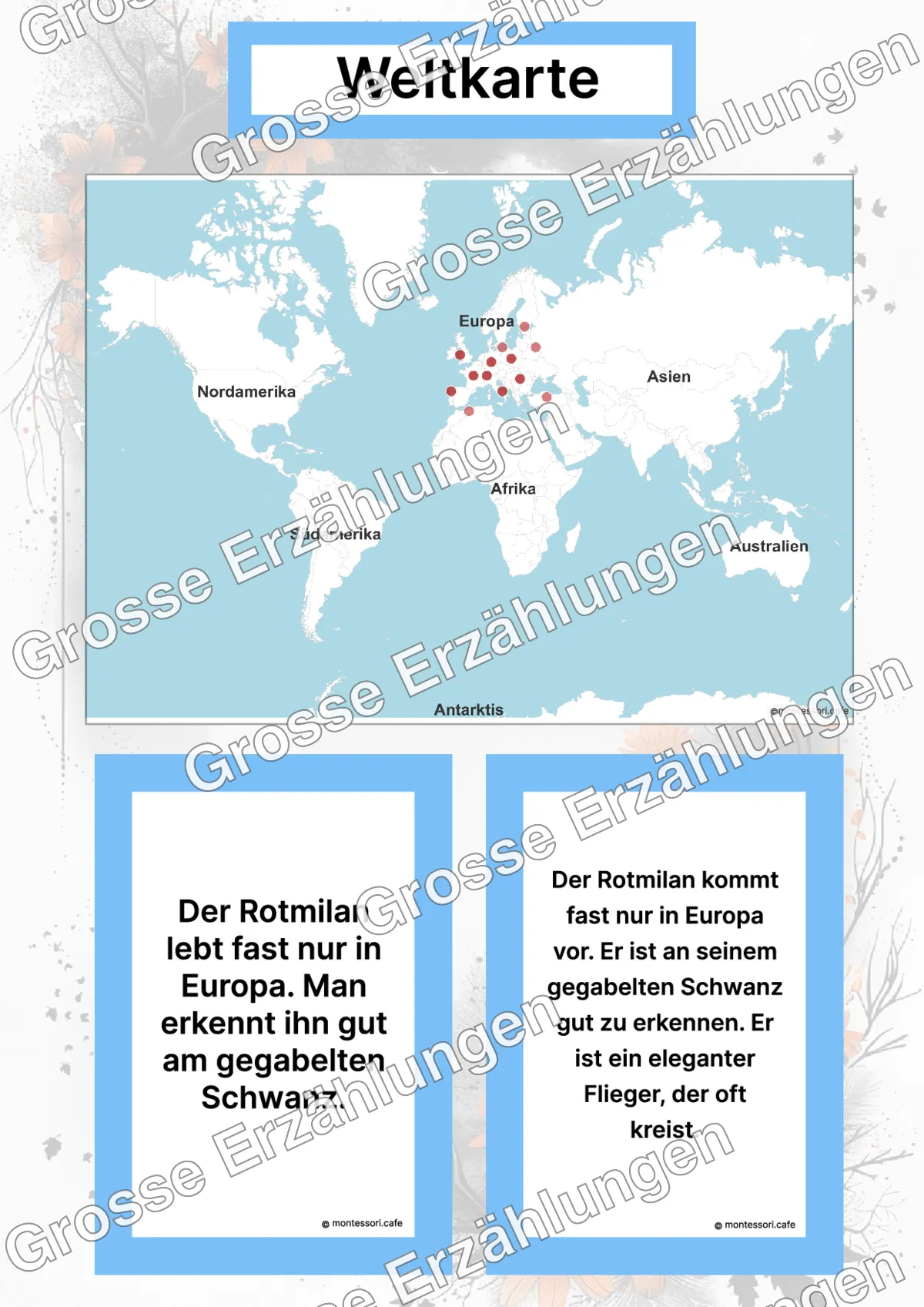 Der Rotmilan - Lernkarten - Inhaltsbeispiel Seite 2 mit Montessori Lehrmaterial