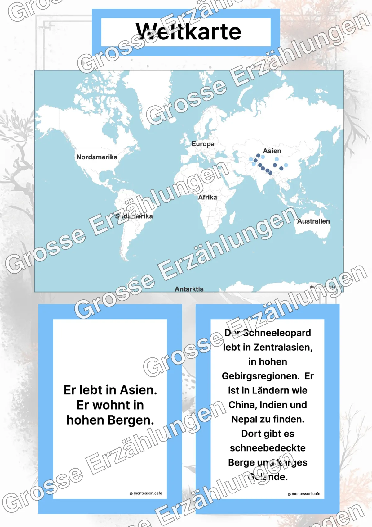 Der Schneeleopard - Lernkarten - Inhaltsbeispiel Seite 2 mit Montessori Lehrmaterial