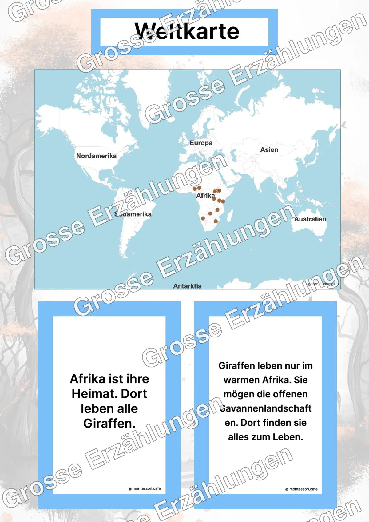 Die Giraffe - Lernkarten - Inhaltsbeispiel Seite 2 mit Montessori Lehrmaterial