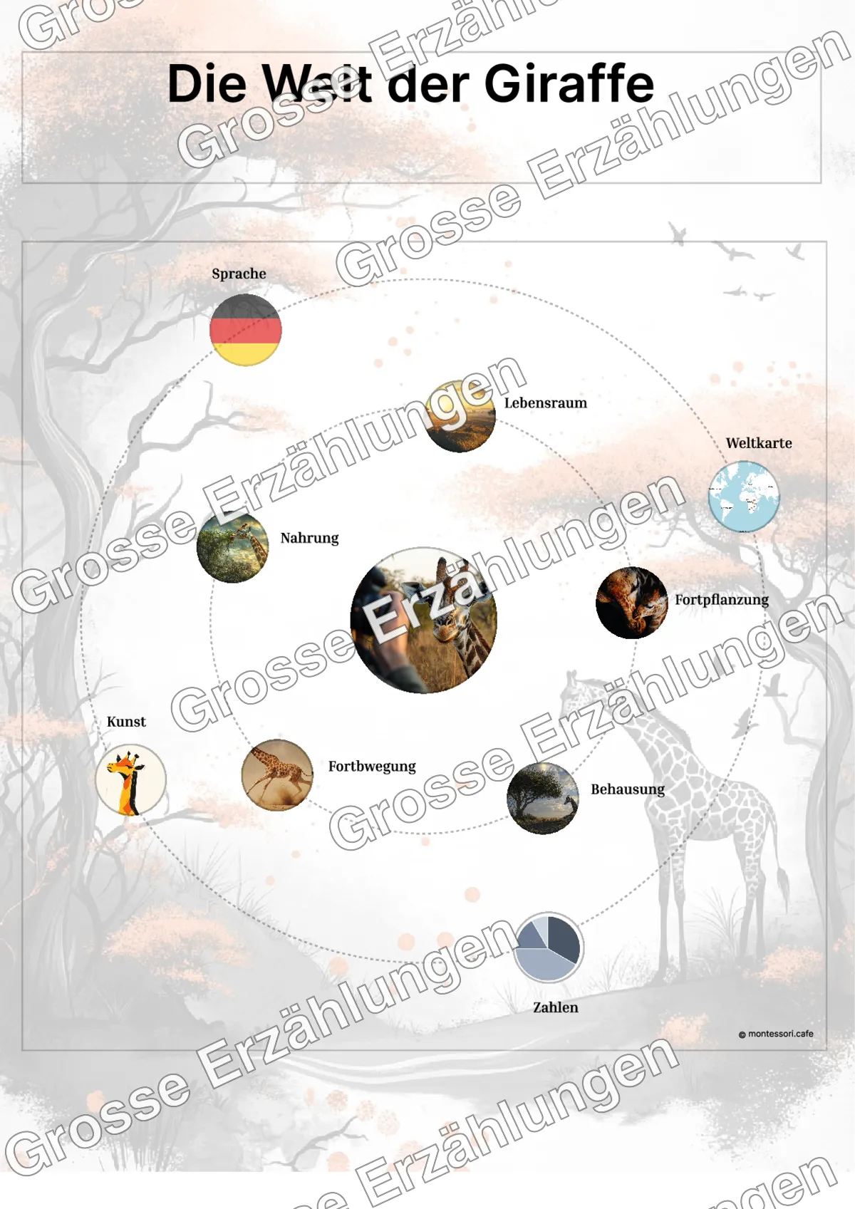 Die Giraffe - Lernkarten - Beispielseite 3 von 5 mit Kommen des Lebens Inhalten