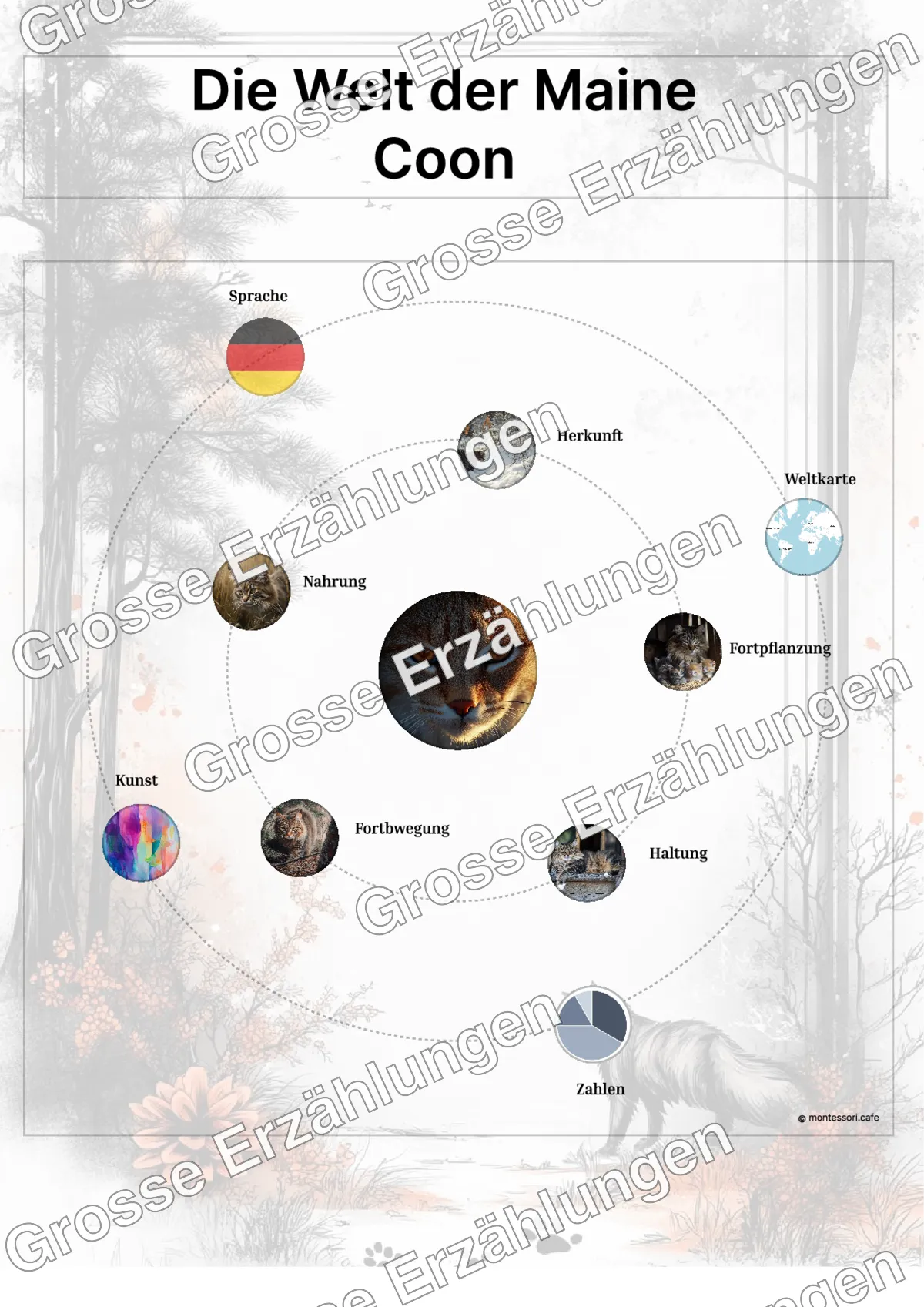 Die Maine Coon - Ganzheitliche Lernkarten - Beispielseite 3 von 5 mit Kommen des Lebens Inhalten